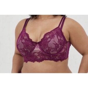 Torrid Curve Purple Underwire Bralette Floral Dot Plus Size 0 Size Lg NWT